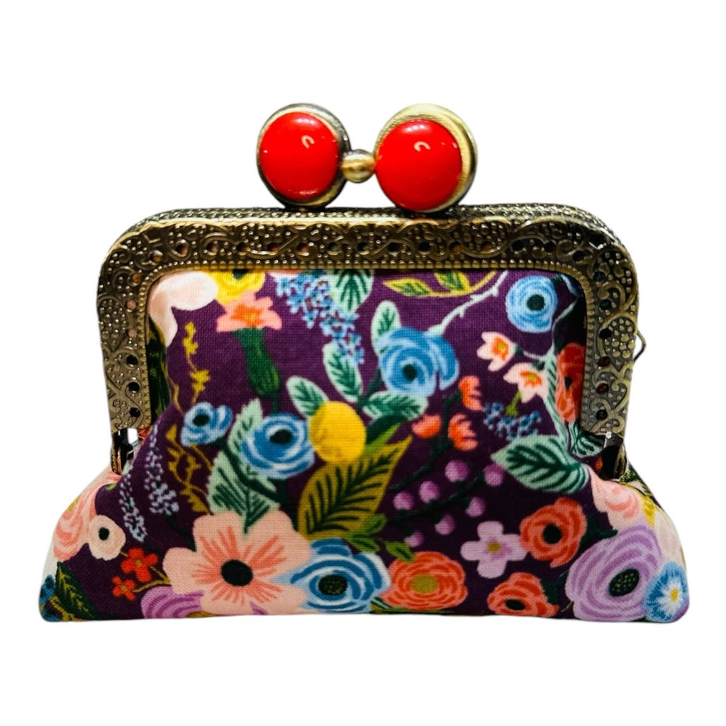 Kiki & Syds Mini Clutch Coin Purse - Petite Floral Plum: Hot Pink