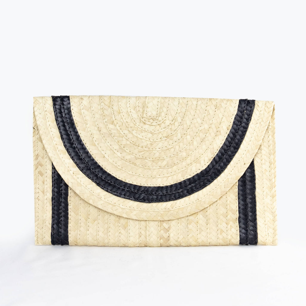Straw Clutch - Ivory with Black Trim
