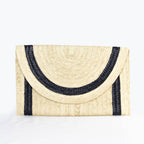 Straw Clutch - Ivory with Black Trim