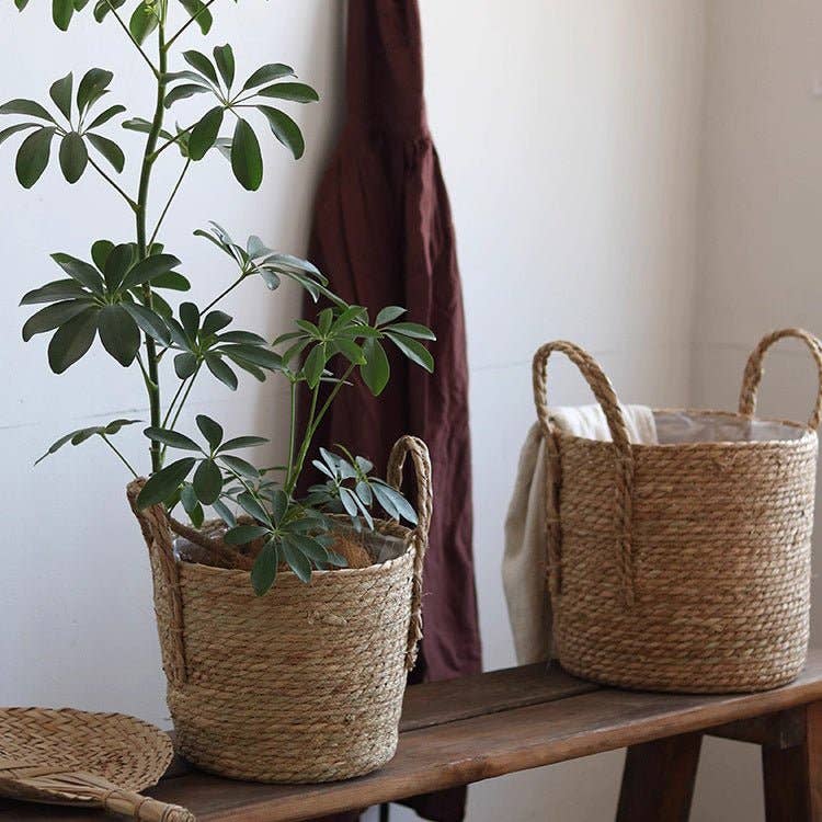 Handwoven Seagrass Basket for Plants: Large