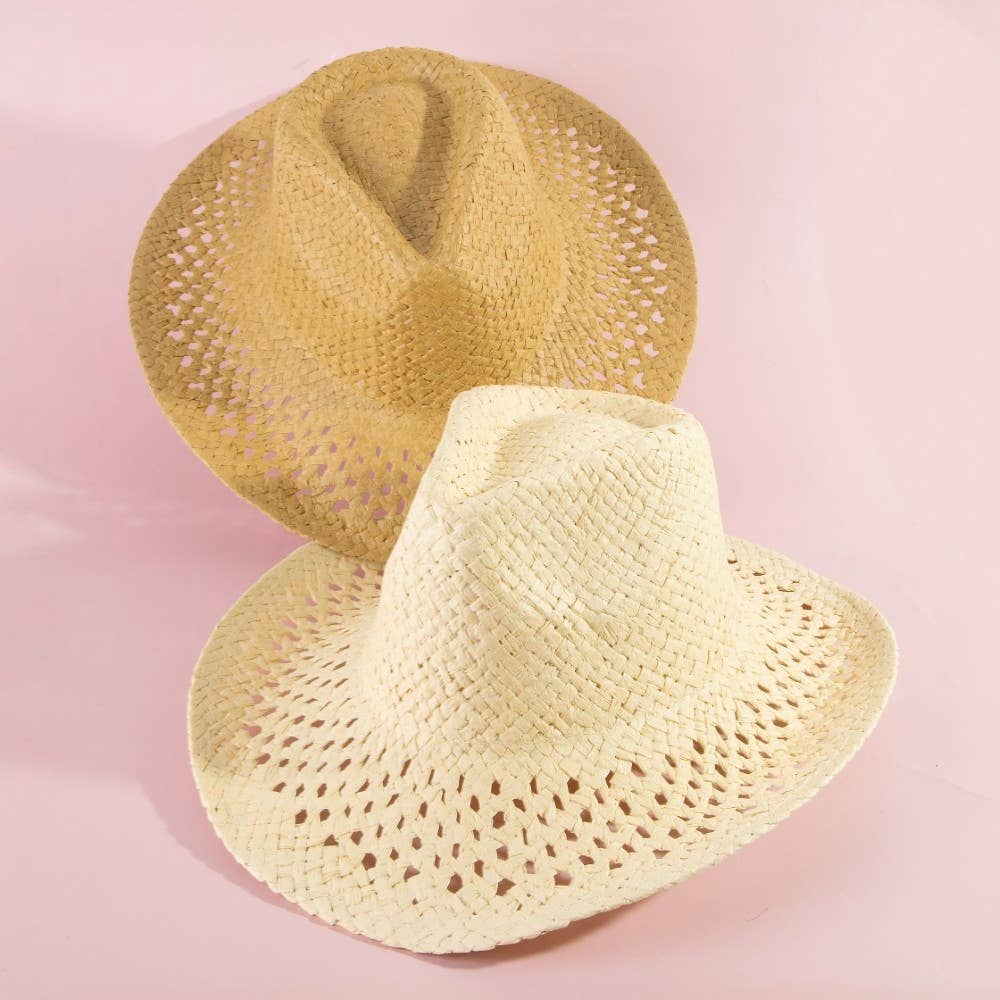 Woven Straw Western Sun Hat: KH