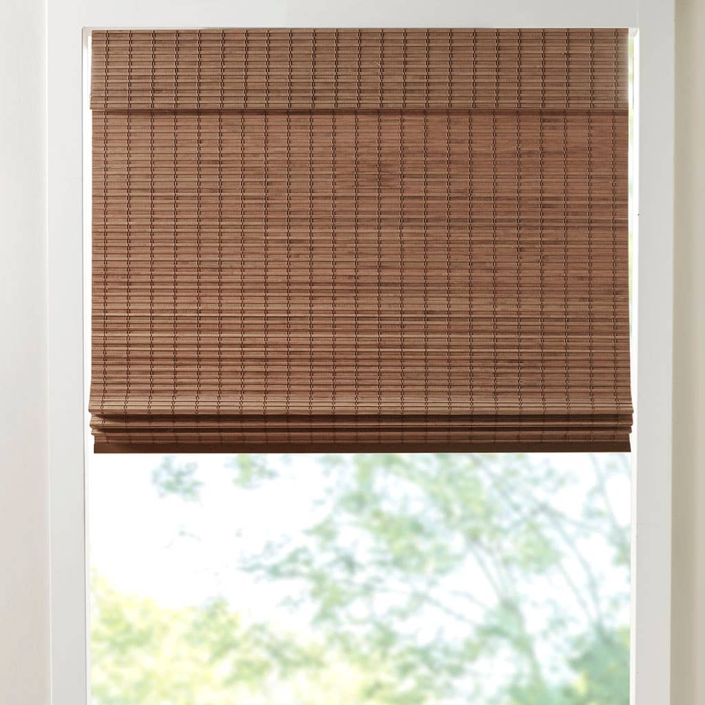 Bamboo Light Filtering Roman Shade 64"L, Teak: 31"W x 64"L