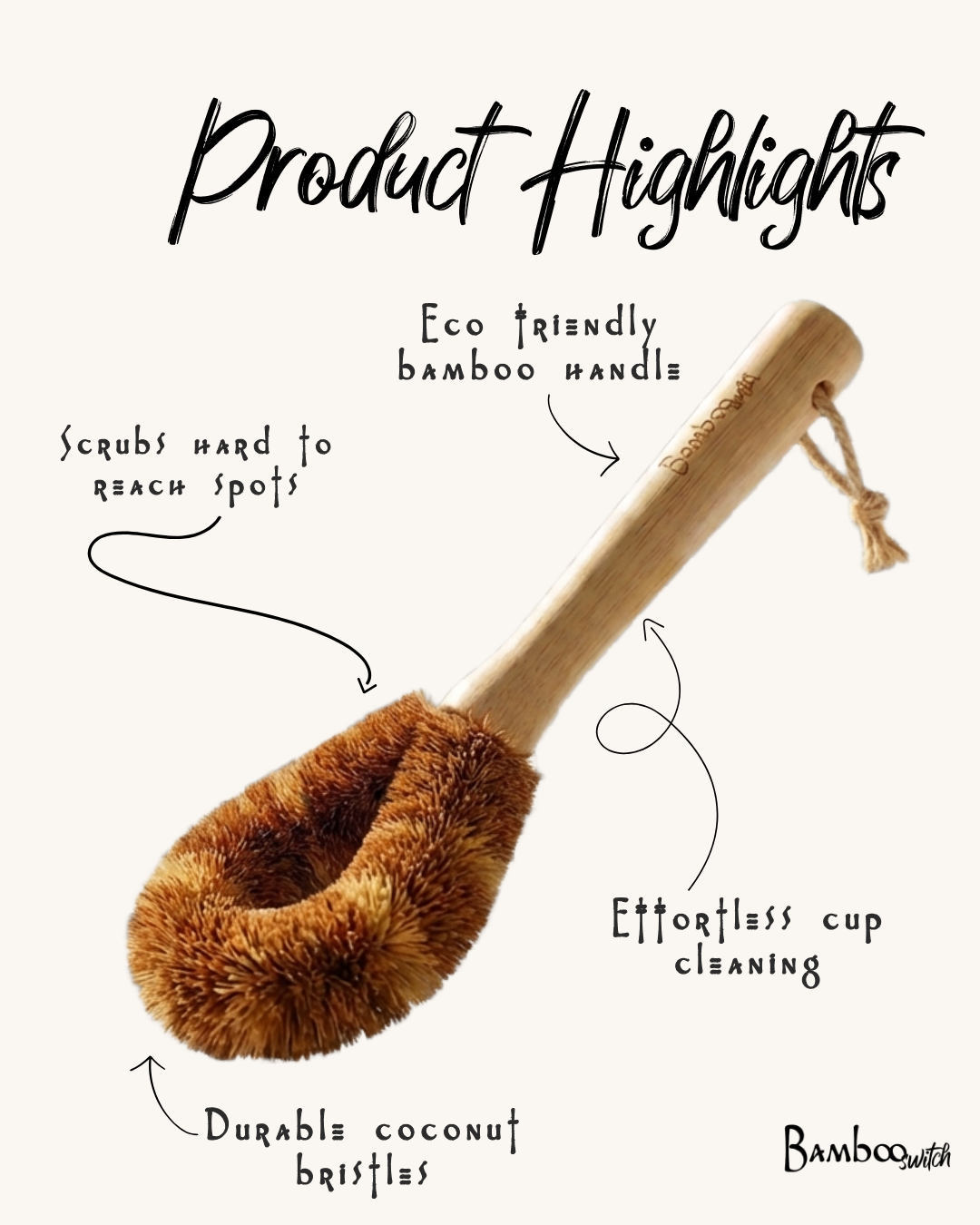 Bamboo Glassware Scrub Brush | Kitchen Cleaning Bestseller: Straight Brush
