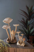 HAND-CARVED TEAK WOOD MUSHROOM CLUSTERS