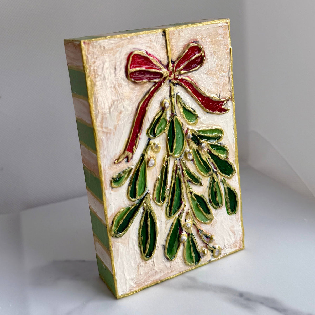 Mistletoe Hanging Christmas Handpainted Wood Block Art⁠