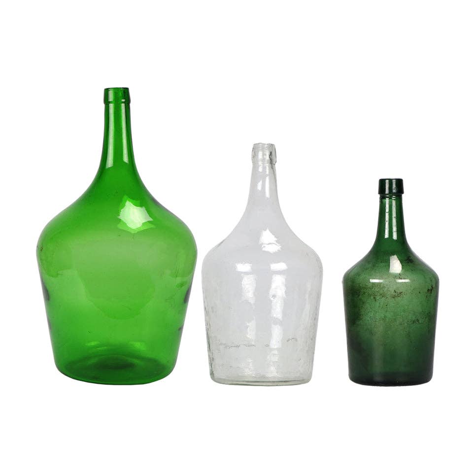 Green Antique Glass Bottle: Medium