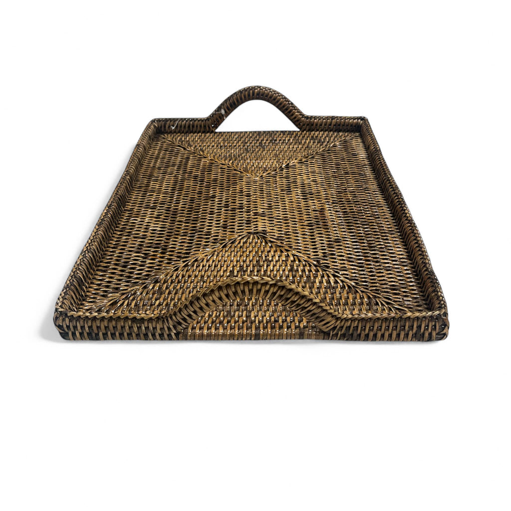Rattan Tray with Loop Handles and Glass Insert : Brown / Large