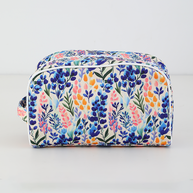 Canvas Cosmetic Case Makeup Bag: Bluebonnet Bloom
