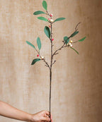 Artificial Fruit Snow Berry Leaf Stem 28" Tall Silk Plant: Red / Three Stems