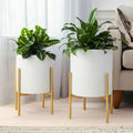 Iron Textured Planters on Stand  White, 11"