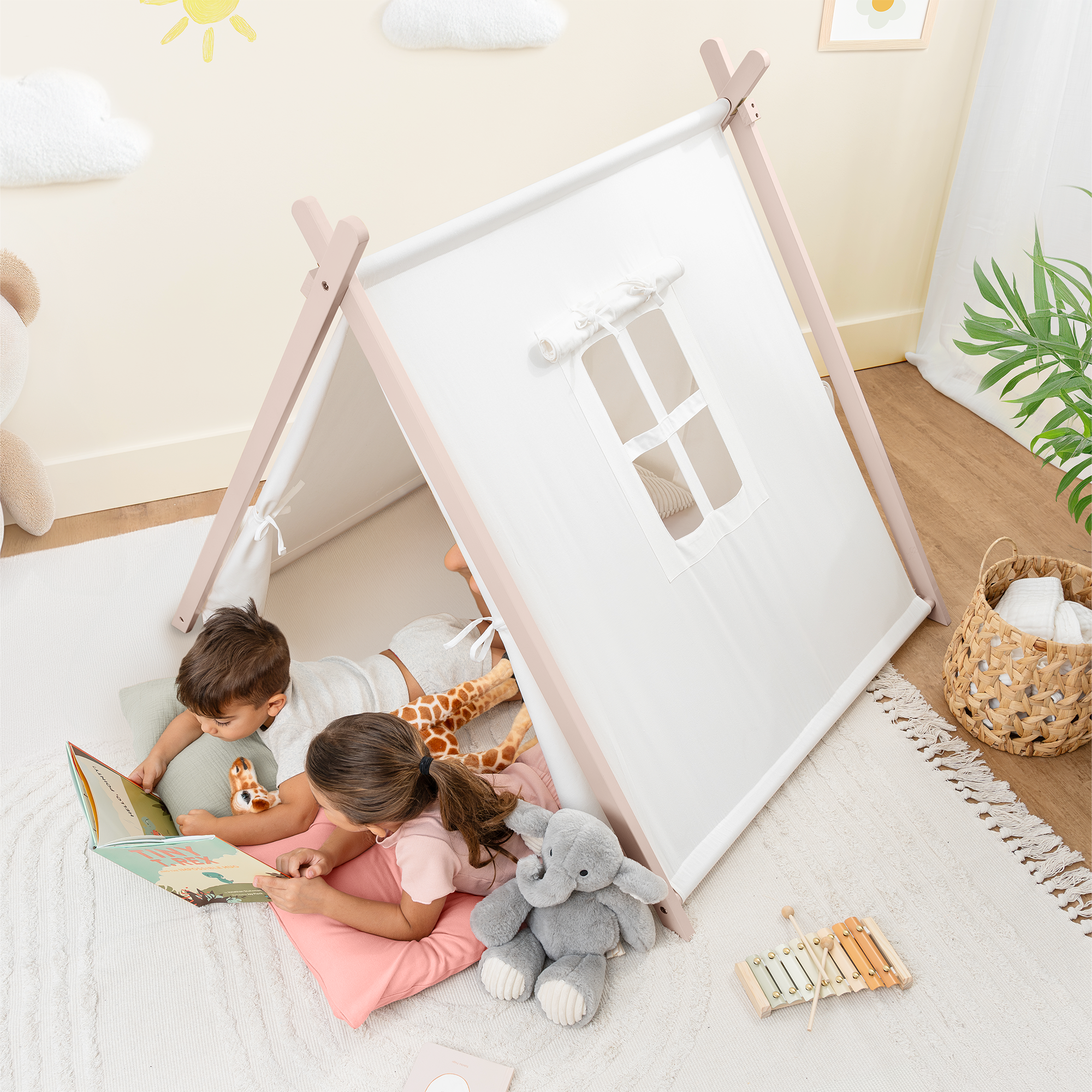 Kids Play Tent, Indoor Canvas Play Tent by Comfy Cubs: Natural Wood