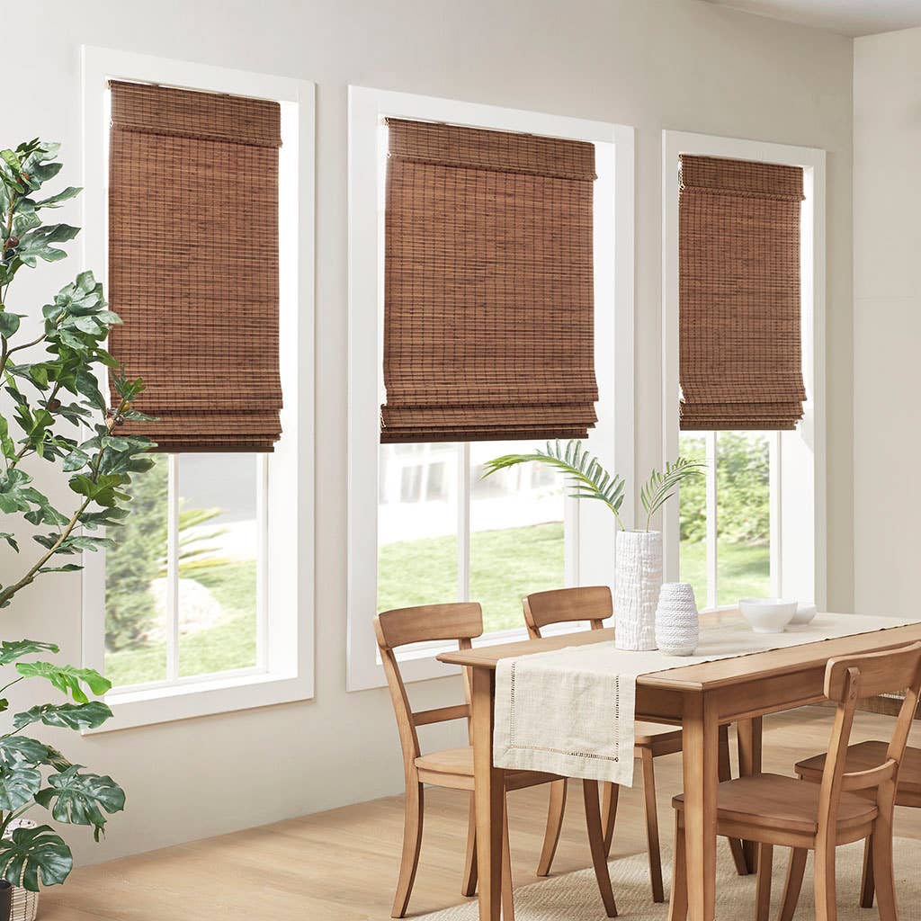 Bamboo Light Filtering Roman Shade 64"L, Teak: 31"W x 64"L