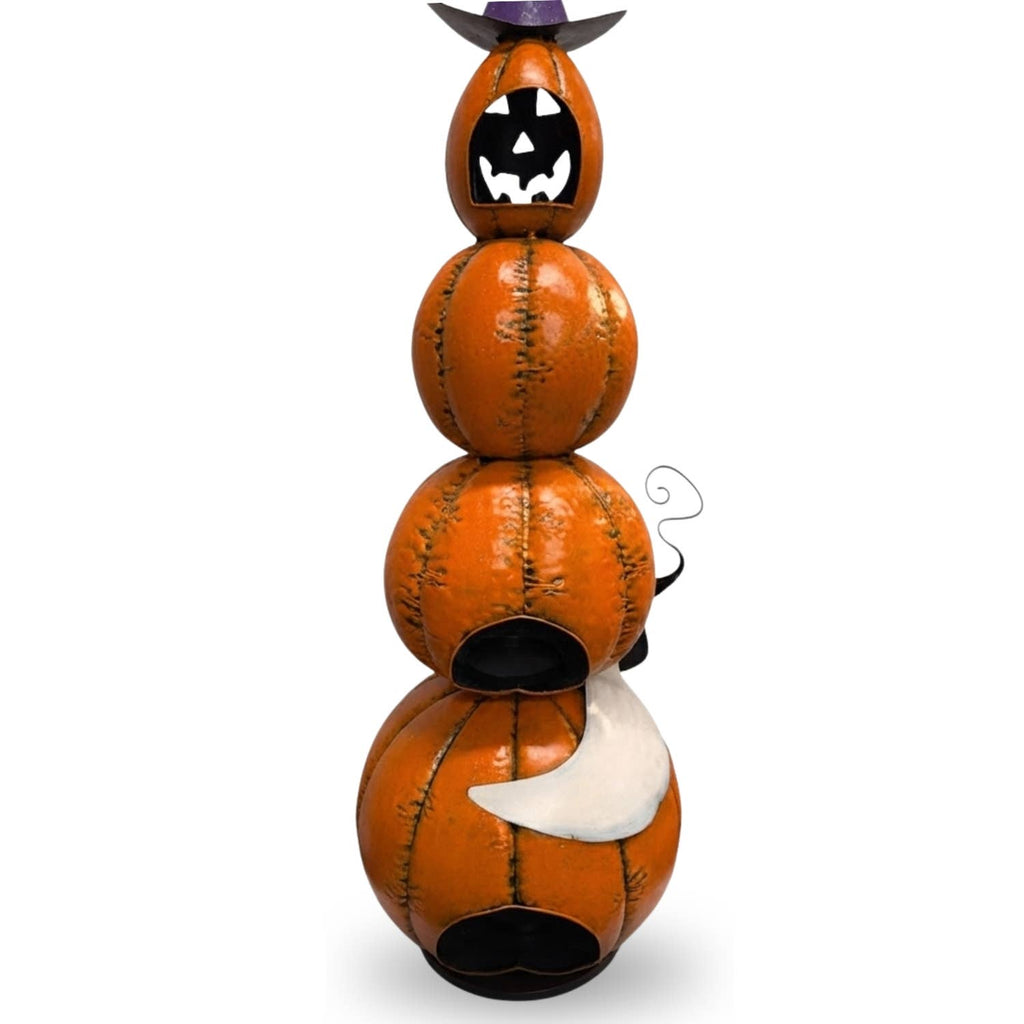 Metal Jack O Lantern Stack w/ Ghost 40" | Halloween Decor