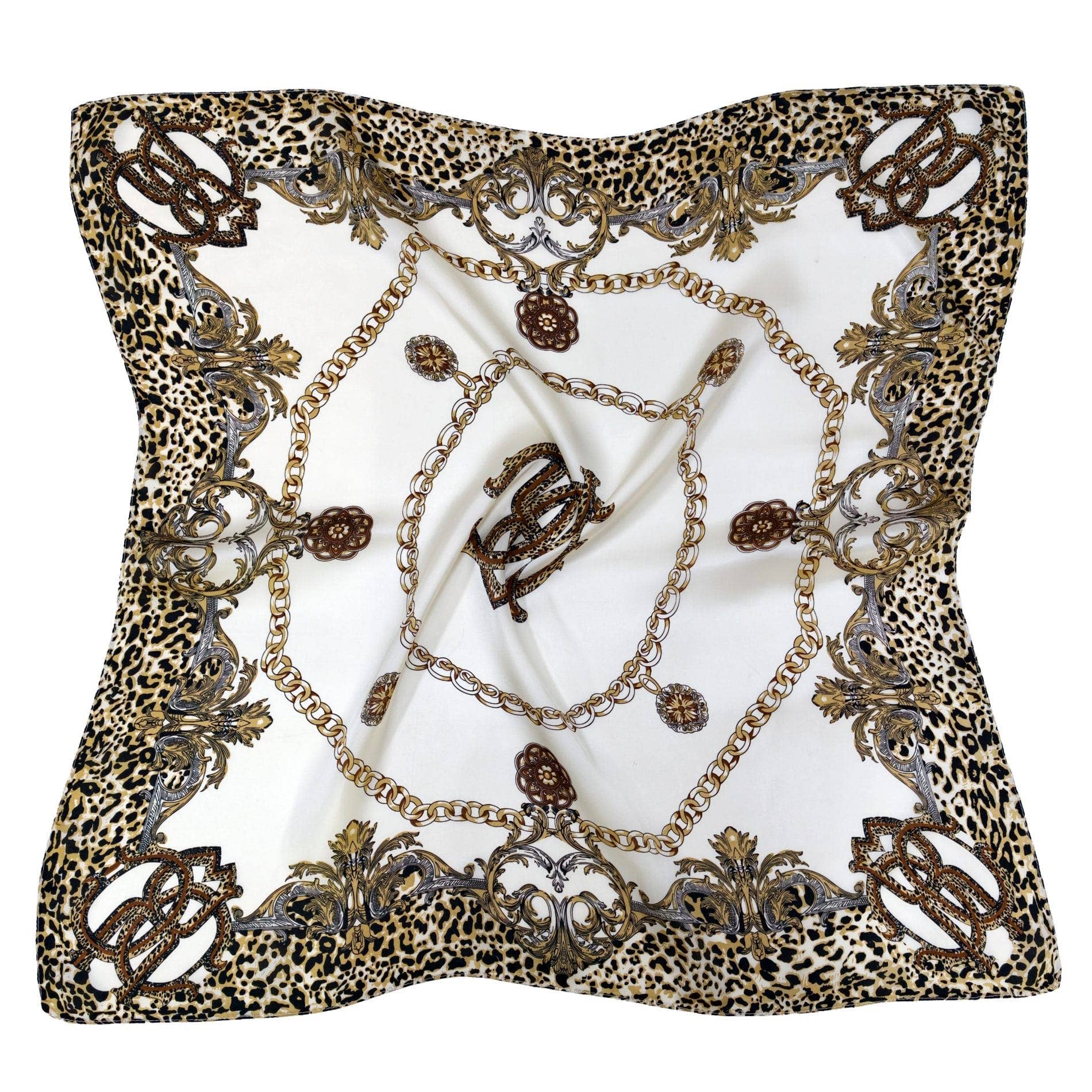 WLQS528 Chain Print Square Scarf: Teal