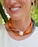 Two Strand Magnetic Pearl Scarf Necklace Orange