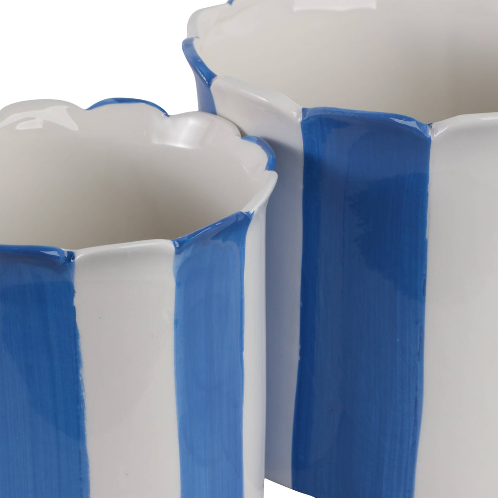 Planters  - Blue Ceramic Striped Scallop, 6"