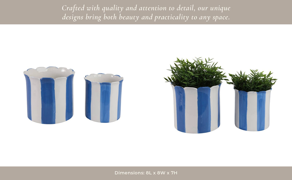 Planters  - Blue Ceramic Striped Scallop, 6"