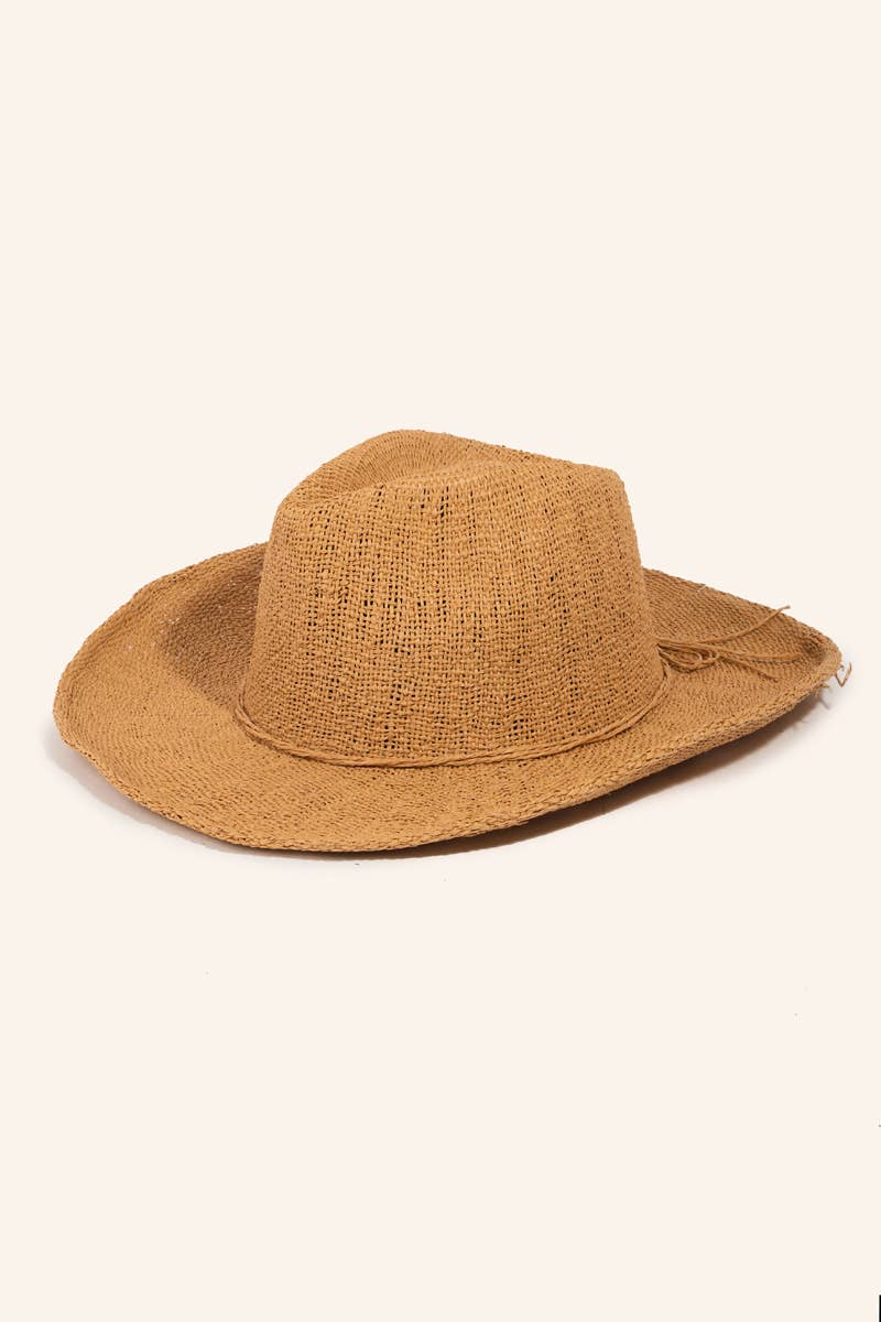 Paper Straw Braided Cord Band Cowboy Hat: KA