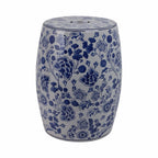 Stool - Blue Ceramic Elegant Hydrangea Chinoiserie, 18 in.