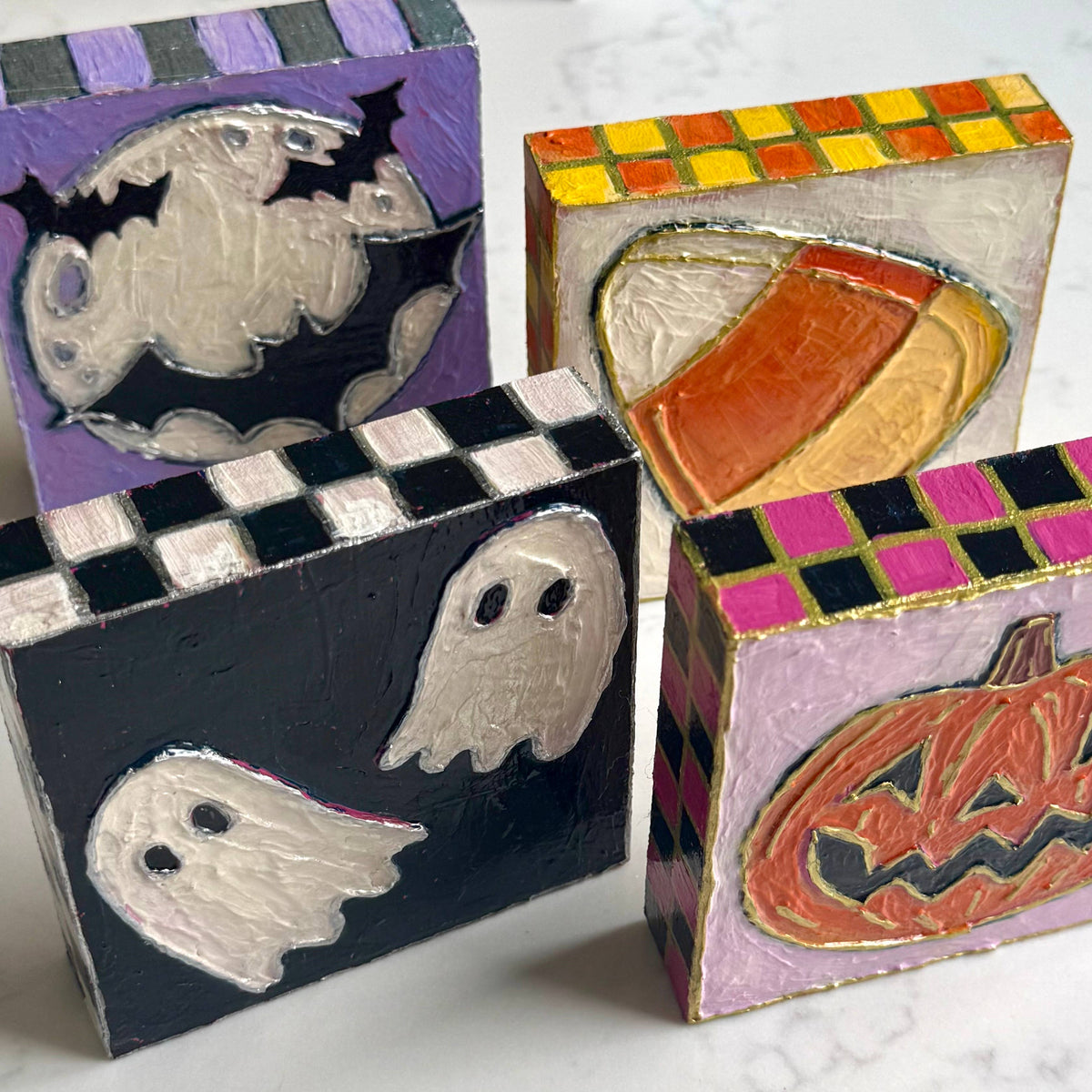 Halloween Candy Corn Textured Handpainted Wood Block Art