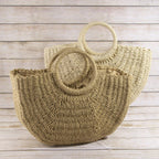Woven Paper Straw Tote Bag With Ring Handles: TA