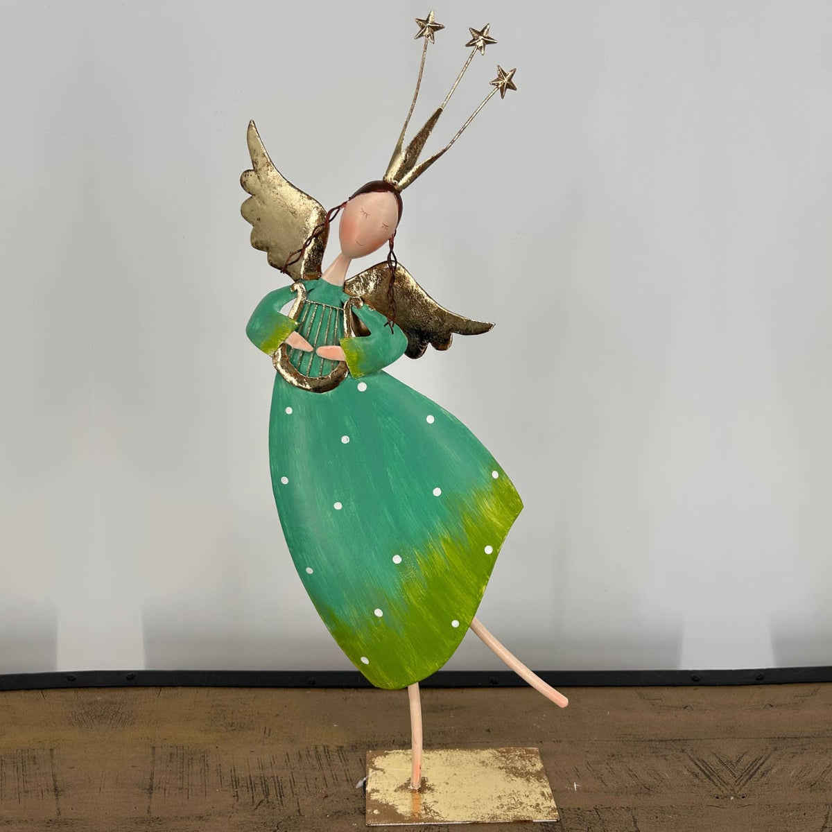 Metal Standing Whimsical Angel w/ Harp 22.5"