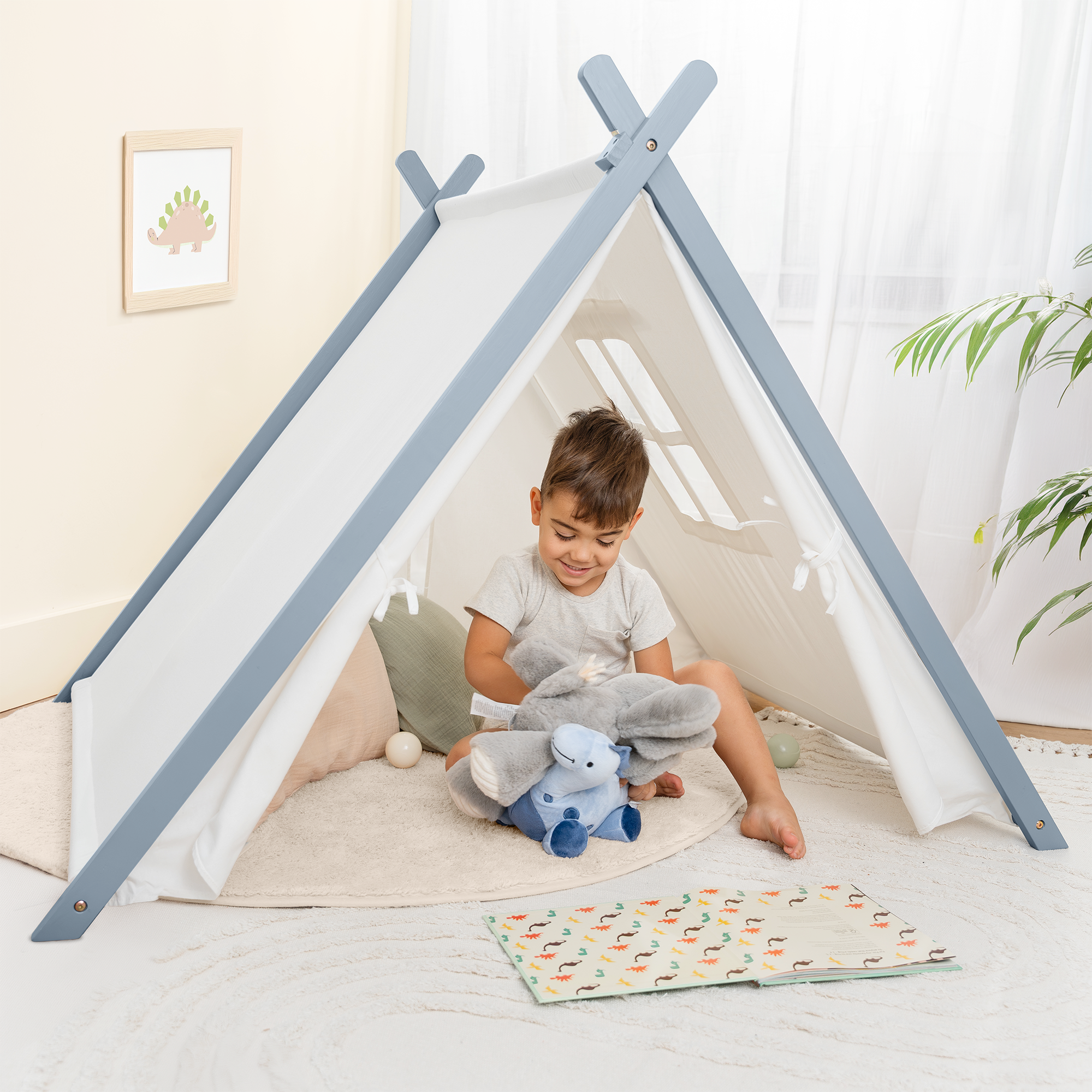 Kids Play Tent, Indoor Canvas Play Tent by Comfy Cubs: Natural Wood