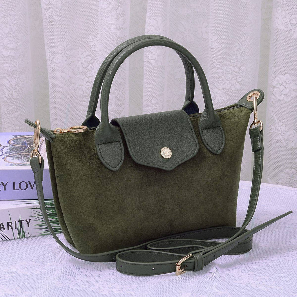 SD782  Britney Suede Double Handle Crossbody Bag: Black