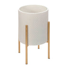 Iron Textured Planters on Stand  White, 11"