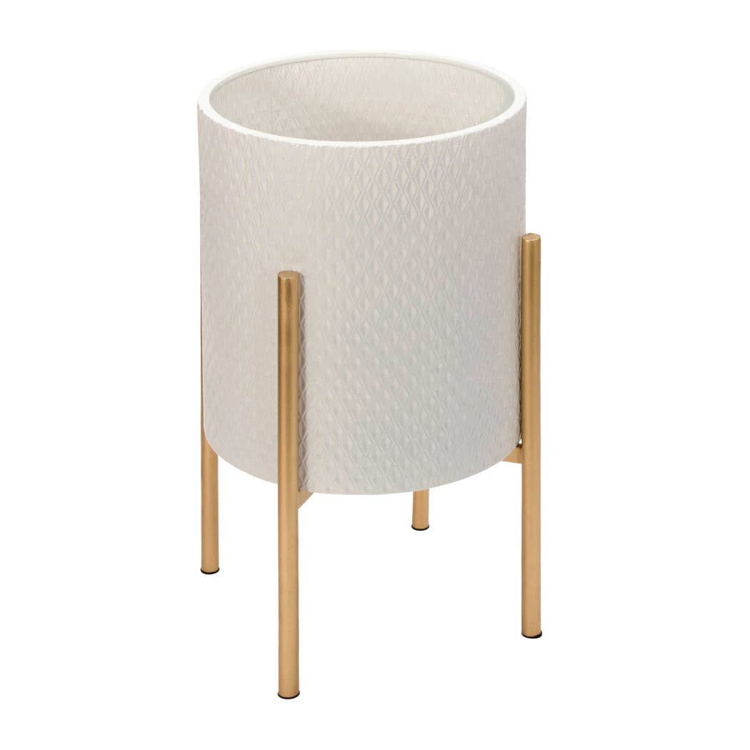 Iron Textured Planters on Stand  White, 11"