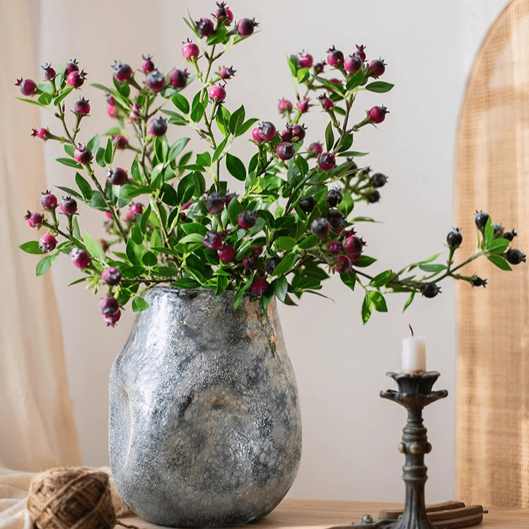 Artificial Fruit Alpine Blueberry Stem 22.4" Tall Silk Plant: Red / One Stem