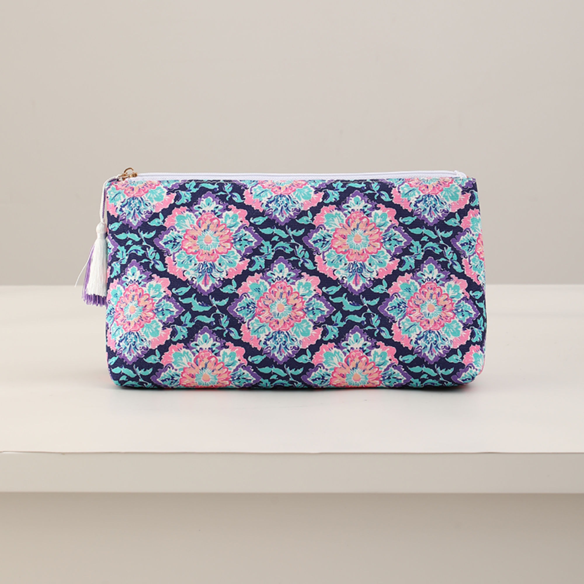 Floral Canvas Cosmetic Case Toiletry Bag Makeup Bag: Twilight Garden