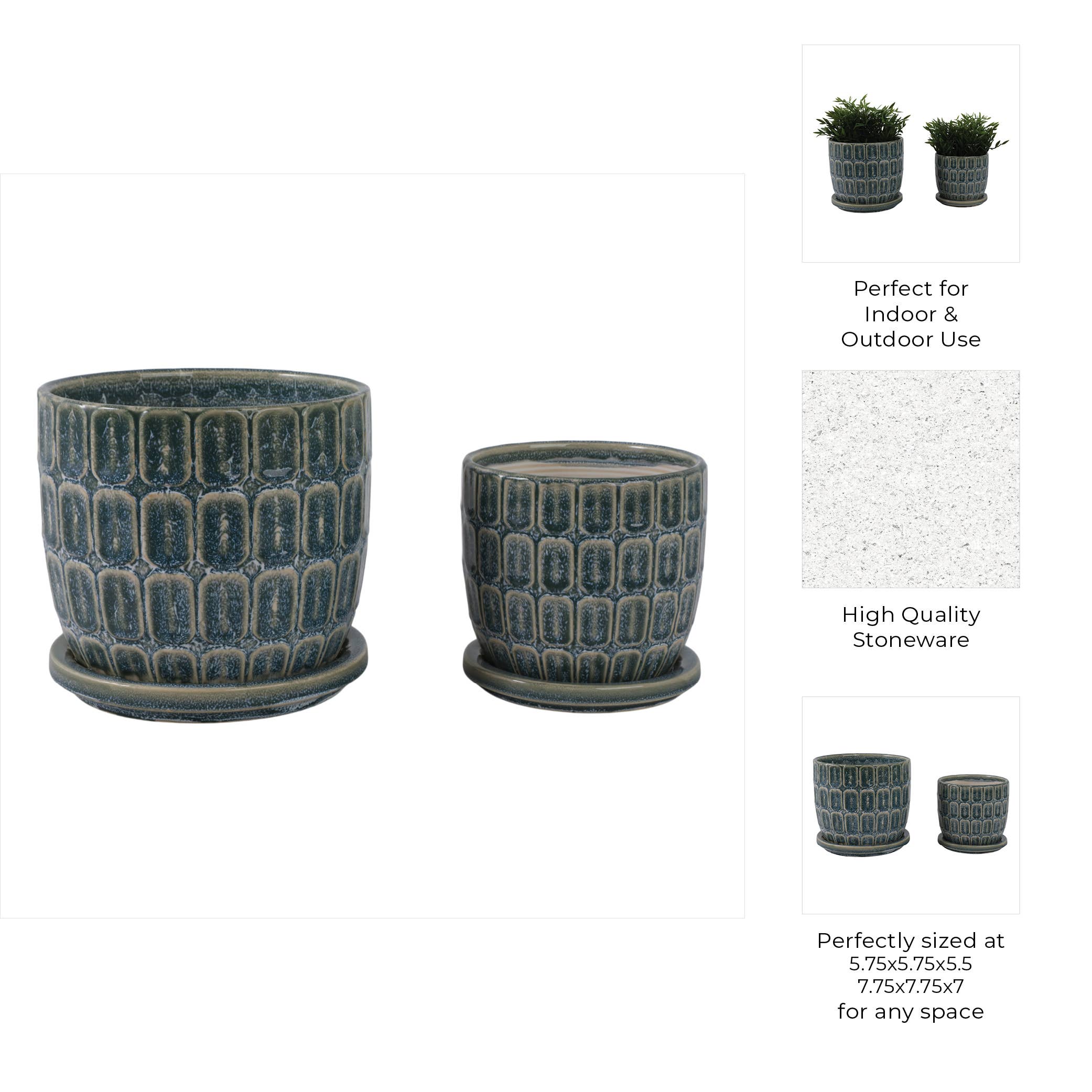 Blue 6/8 in. Ceramic Squoval Saucer Planter (Set of 2)