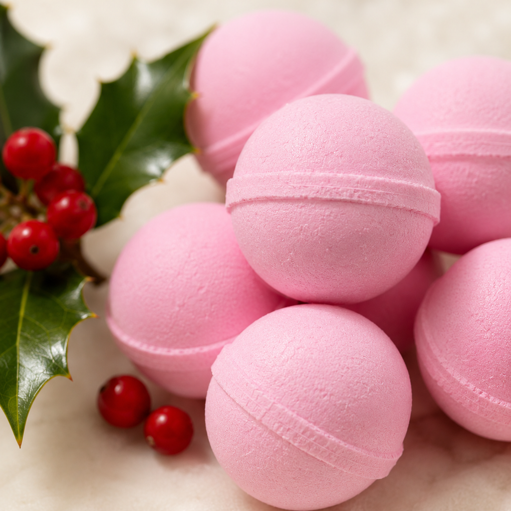 Mini Bath Bombs Gift Bag - Christmas holly -  Cranberry Fizz